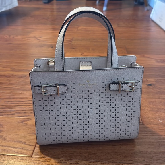 Kate Spade cutout design light grey purse with buckles and top handle - Picture 2 of 8